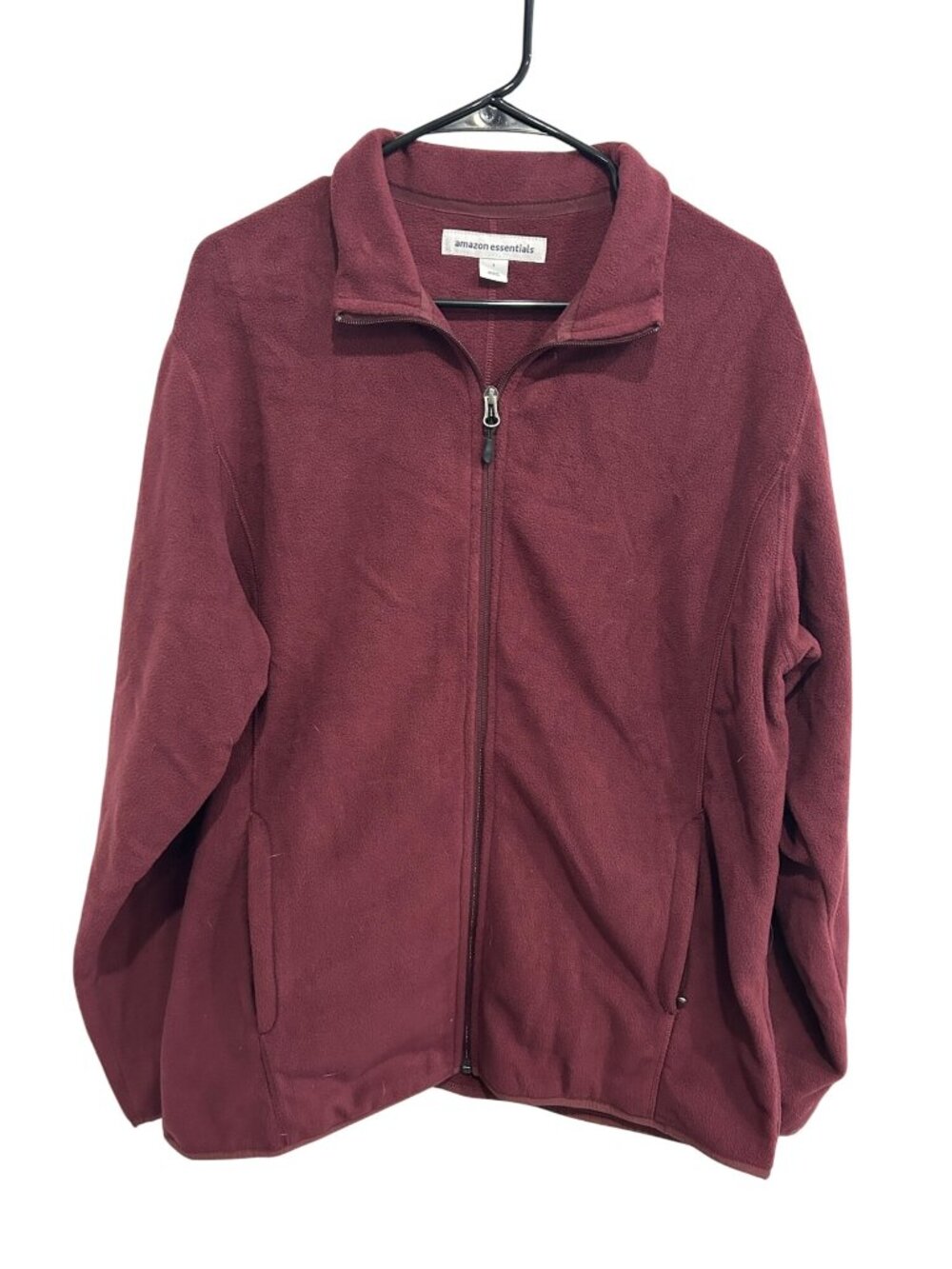Essentials Full Zip Fleece Jacket Burgundy Sz Large Long Sleeve Polyester